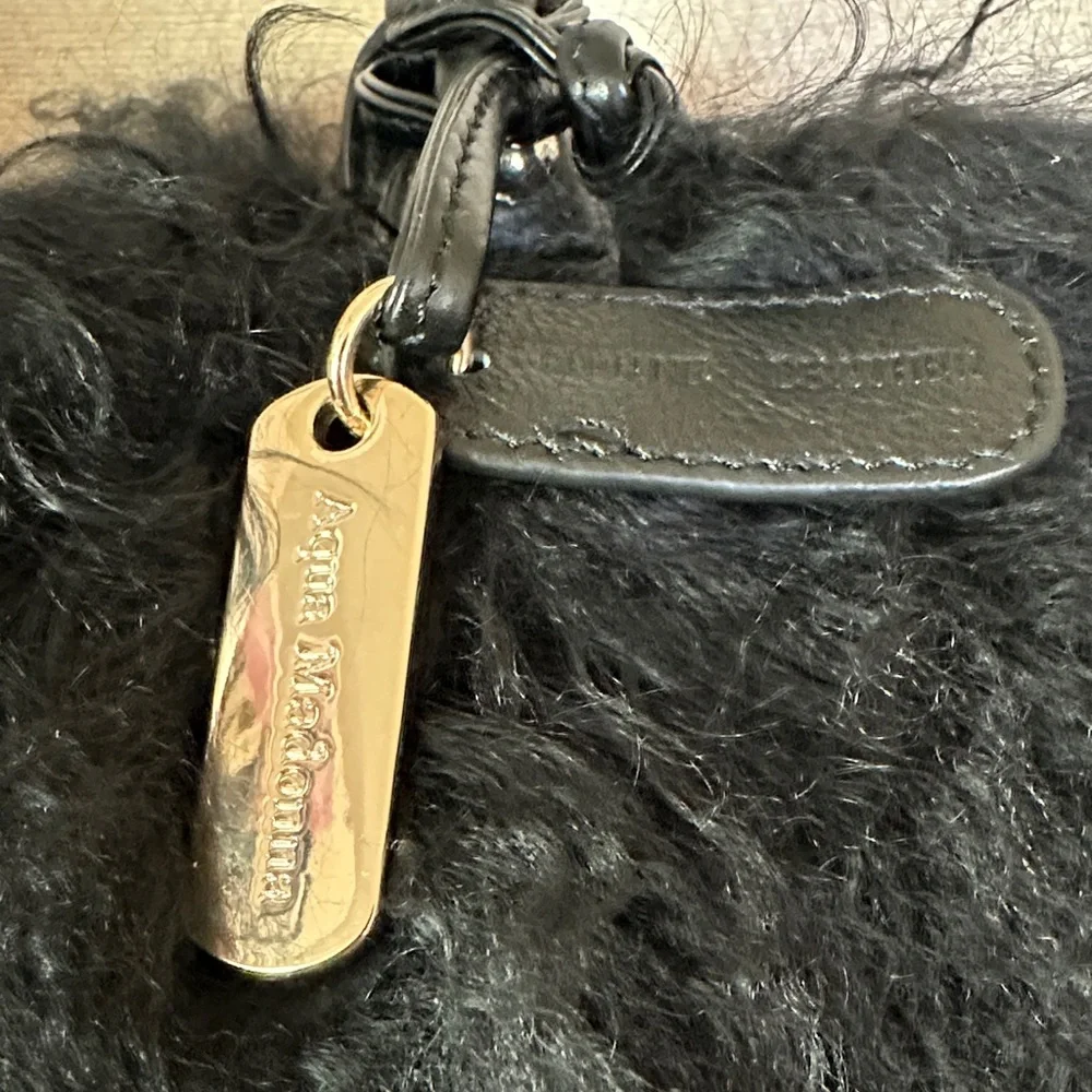 Aqua Madonna Elegant Black Satchel with Plush Fur Trim